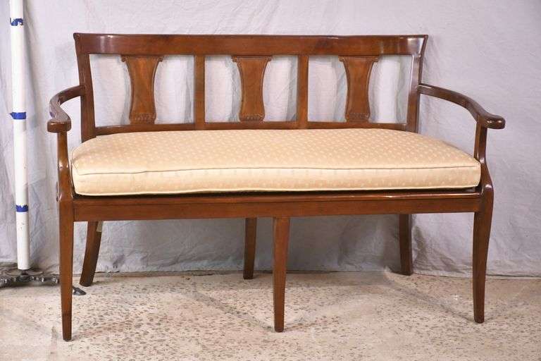 Mahogany open arm settee with cane seat; 68-7314