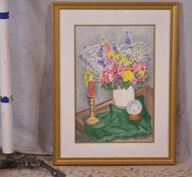 Signed framed still life pastel on paper by B. Schwartz; 68-7356