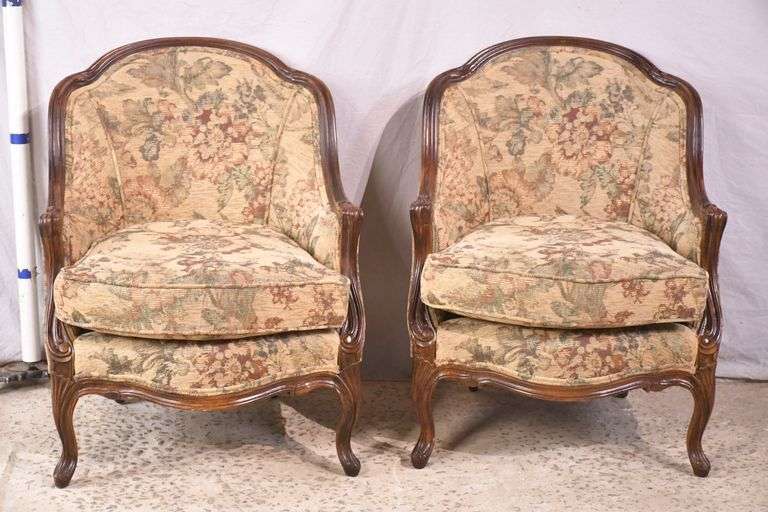 Pair of carved French style accent chairs; 68-7332