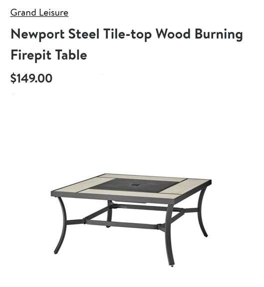 Newport Steel Tile Top Wood Burning Firepit Table