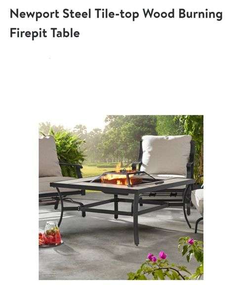 Newport Steel Tile Top Wood Burning Firepit Table