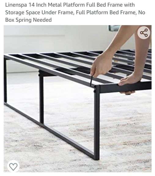 Linenspa 14 Inch Metal Platform Full Bed Frame with Storage Space Under Frame, Full Platform Bed