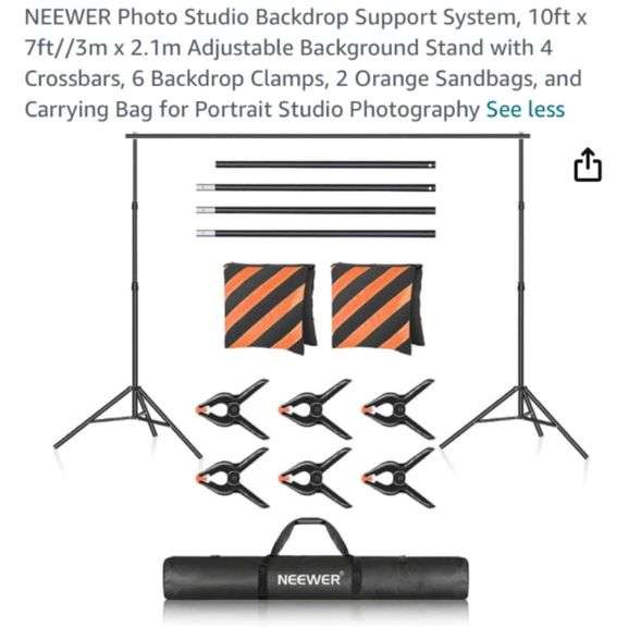 NEEWER Photo Studio Backdrop Support System, 10ft x 7ft//3m x 2.1m ...