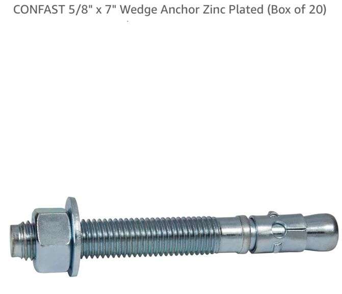 CONFAST 5 8 X 7 Wedge Anchor Zinc Plated Box Of 20 Lexington 