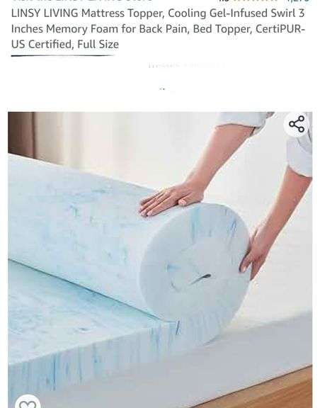 LINSY LIVING Coprimaterasso In Memory Foam 8 Cm Con Copertura, Doppio, Effetto Rinfrescante, Colore Carbone