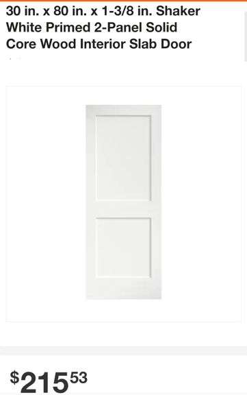 Eightdoors 30 in. x 80 in. x 1-3/8 in. Shaker White Primed 2-Panel Solid Core Wood Interior Slab Door