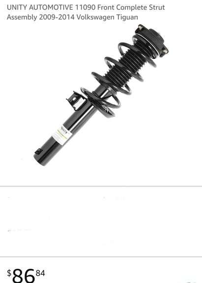 UNITY AUTOMOTIVE 11090 Front Complete Strut Assembly 2009-2014 Volkswagen Tiguan