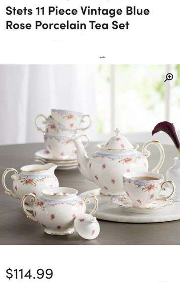 Stets 11 Piece Vintage Blue Rose Porcelain Tea Set