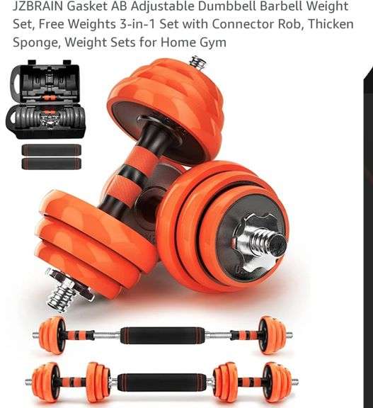 JZBRAIN Gasket AB Adjustable Dumbbell Barbell Weight Set, Free Weights 3-in-1 Set with Connector Rob, Thicken Sponge, Weight Sets for Home Gym