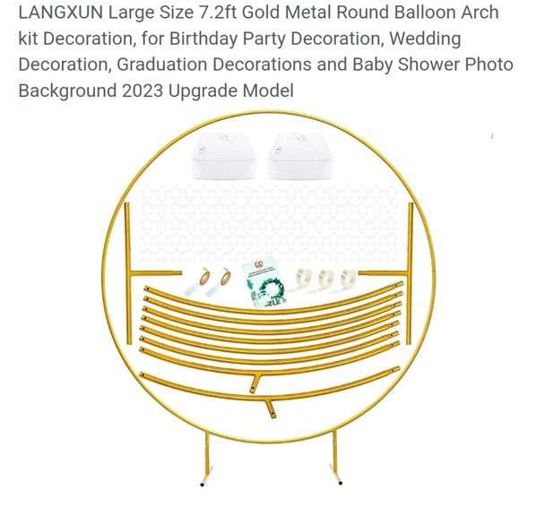 LANGXUN Large Size 7.2ft Gold Metal Round Balloon Arch kit Decoration