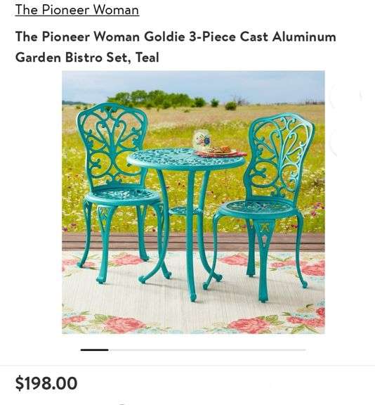 The Pioneer Woman Goldie 3Piece Cast Aluminum Garden Bistro Set, Teal