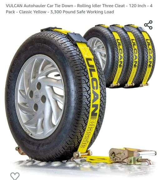thumbnail image 2 of VULCAN Sliding Idler 3-Cleat Car Tie Downs With J Hooks - 4 Pack, 1600 Lbs SWL 2 of 6