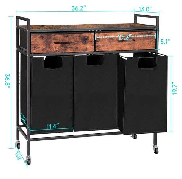 Rengue Laundry Hamper Laundry Sorter 3 Sections with Wheels, Clothes ...