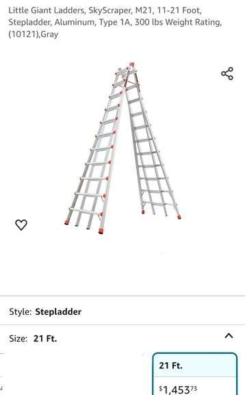 Little Giant Ladders, SkyScraper, M21, 11-21 Foot, Stepladder, Aluminum, Type 1A, 300 lbs Weight Rating, (10121),Gray