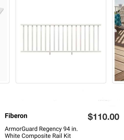 Fiberon ArmorGuard Regency 94 in. White Composite Rail Kit