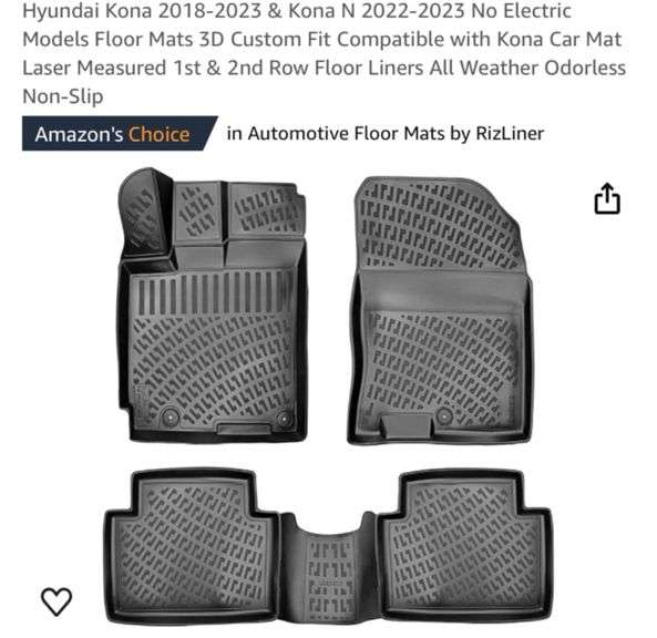 Hyundai Kona 2018-2023 & Kona N 2022-2023 No Electric Models Floor Mats ...
