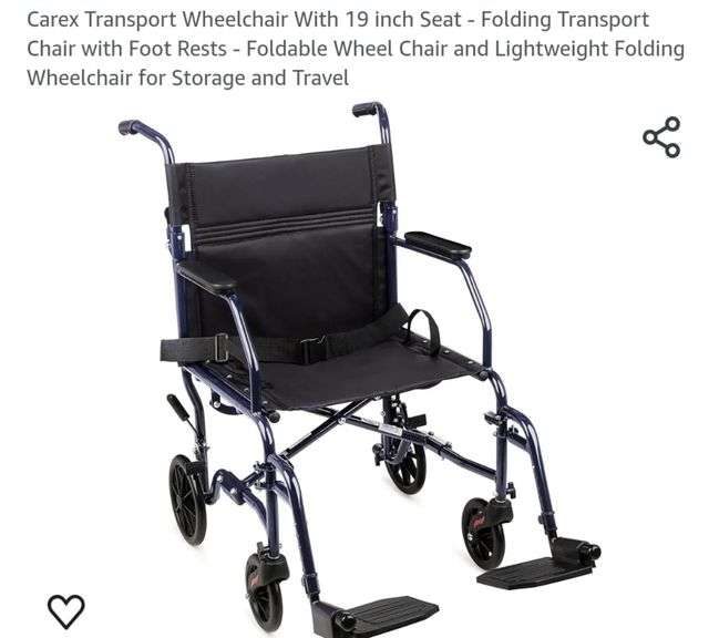 Carex Transport Wheelchair With 19 inch Seat Folding Transport Chair