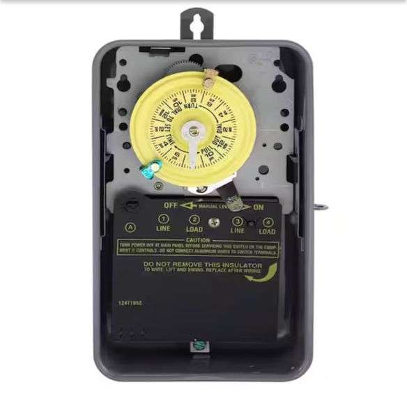 Intermatic T100 Series 40 Amp 24-Hour Outdoor Mechanical Timer with Double Pole Single Throw switching 240 VAC, Gray