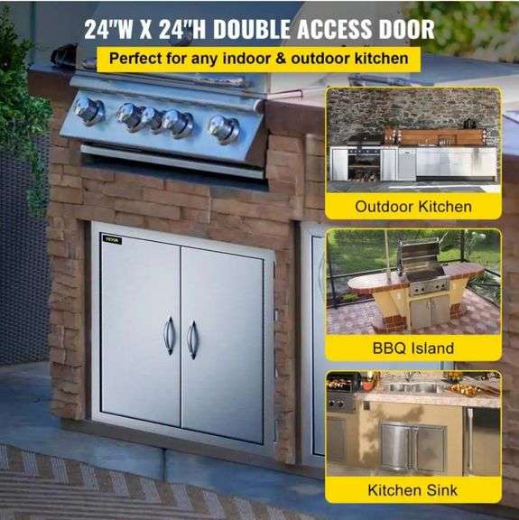 VEVOR
BBQ Access Door 24 in. W x 24 in. H Grill Door Double Door Brushed Stainless Steel Outdoor Kitchen Doors