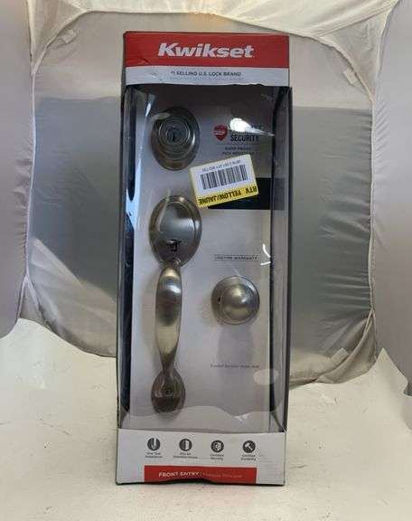 Kwikset Dakota Satin Nickel Single Cylinder Door Handleset with Polo Door Knob Featuring SmartKey Security
