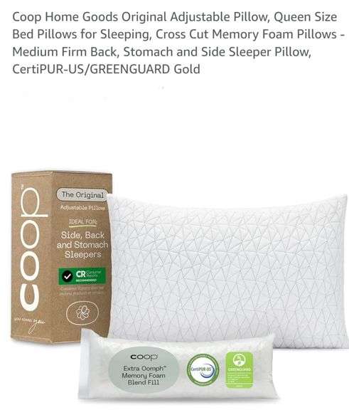 Coop Home Goods Original Adjustable Pillow, Queen Size Bed Pillows for Sleeping