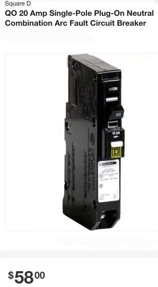 Square D QO 20 Amp Single-Pole Plug-On Neutral Combination Arc Fault Circuit Breaker
