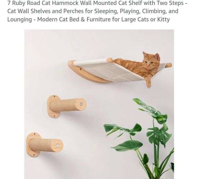 Read! (2)  Cat Hammock Wall Mounted Cat Shelf with Two Steps