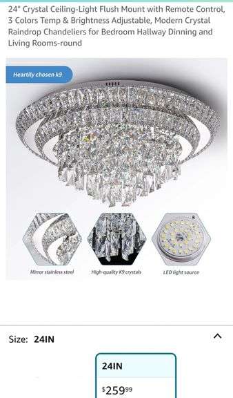 24" Crystal Ceiling-Light Flush Mount with Remote Control, 3 Colors Temp & Brightness Adjustable, Modern Crystal Raindrop Chandeliers
