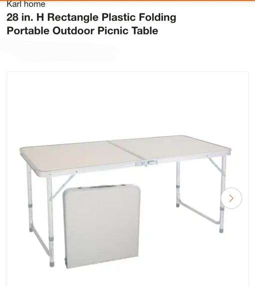 28 in. H Rectangle Plastic Folding Portable Outdoor Picnic Table