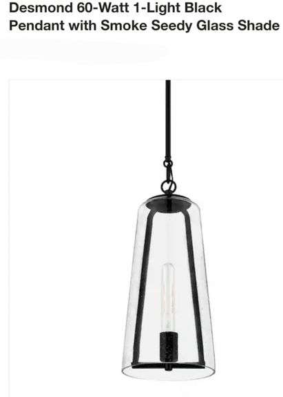 Desmond 60-Watt 1-Light Black Pendant with Smoke Seedy Glass Shade