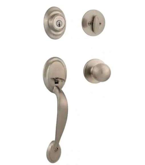 Kwikset Dakota Satin Nickel Single Cylinder Door Handleset with Polo Door Knob Featuring SmartKey Security
