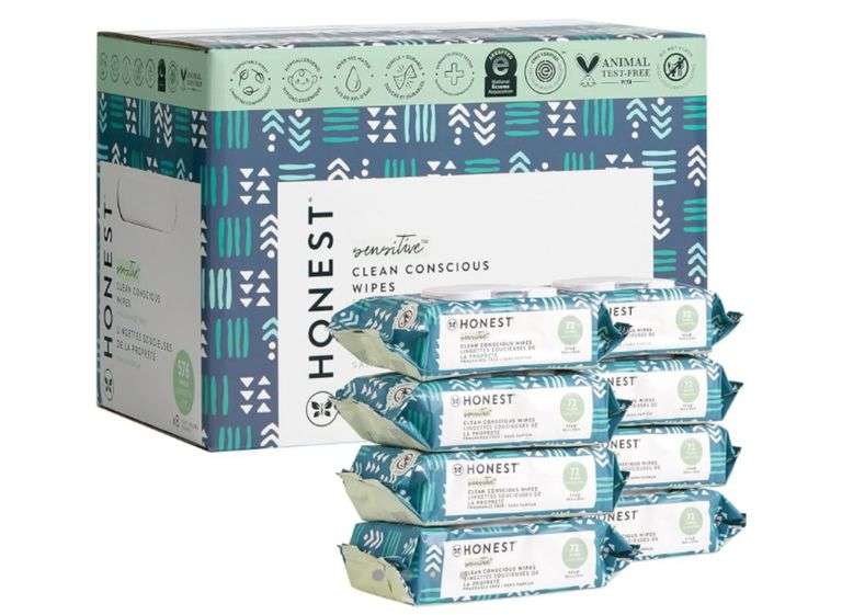 The Honest Company Clean Conscious Unscented Wipes | Over 99% Water, Compostable, Plant-Based, Baby Wipes | Hypoallergenic for Sensitive Skin, EWG Verified | Balance Blues, 576 Count