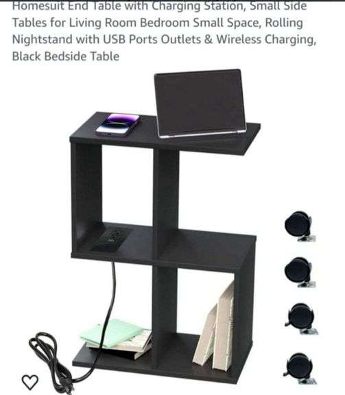 Homesuit End Table with Charging Station