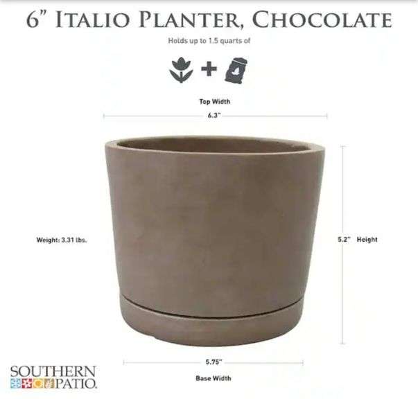 4pk Southern Patio
Italio Small 6.3 in. x 5.24 in. 1 Qt. Chocolate Concrete Indoor Planter