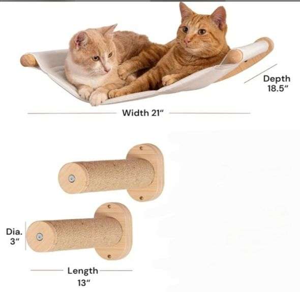 Read! (2)  Cat Hammock Wall Mounted Cat Shelf with Two Steps