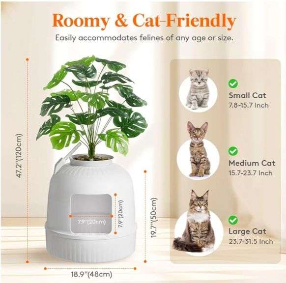 Lifewit Litter Box Cat with Faux Plant & Scoop, Hidden Enclosure Litter Tray with Odor Control & Carbon Filter in Living Room, Bedroom, Corner, White