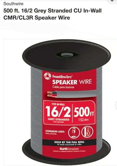 Read! Southwire
500 ft. 16/2 Grey Stranded CU In-Wall CMR/CL3R Speaker Wire