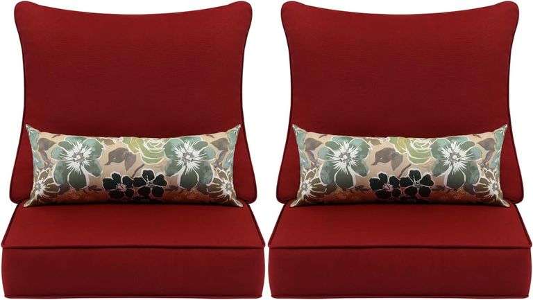 Aoodor 24'' x 24'' Outdoor Deep Seat Chair Cushion Set，Olefin Fabric Slipcover and Sponge Foam- Red (Set of 2 Seats, 2 Backs, 2 Pillows)