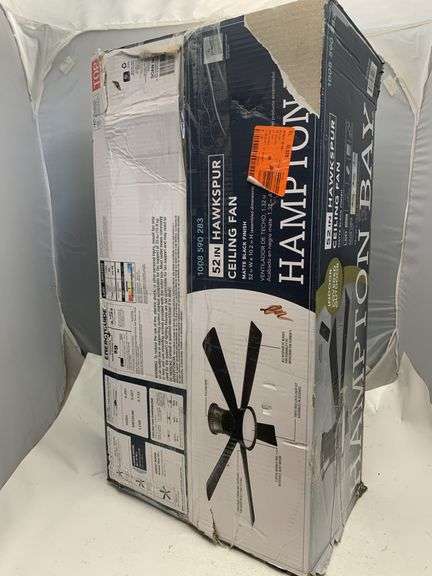 Hampton Bay Hawkspur 52 in. Indoor/Outdoor Matte Black Low Profile Ceiling Fan with Adjustable White LED with Remote Included