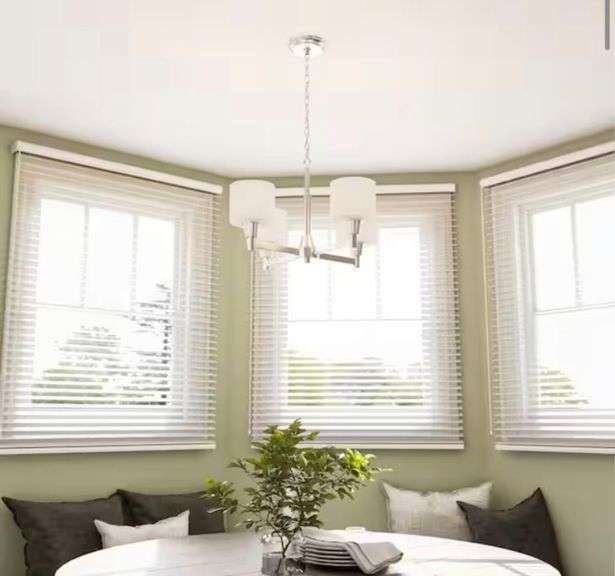 Hampton Bay Oron 4-Light Brushed Nickel Reversible Chandelier with White Glass Shades