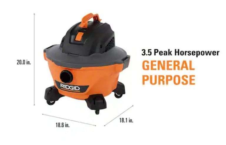 RIDGID 6 Gallon 3.5 Peak HP NXT Wet/Dry Shop Vacuum with Filter, Locking Hose and Accessories