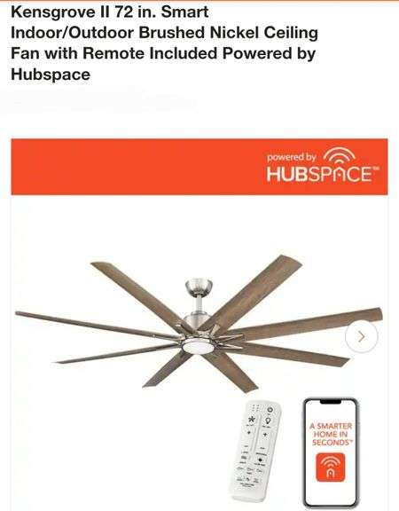 Kensgrove II 72 in. Smart Indoor/Outdoor Brushed Nickel Ceiling Fan with Remote Included Powered by Hubspace