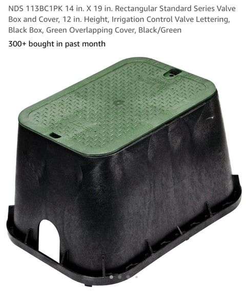 NDS 113BC1PK 14 in. X 19 in. Rectangular Standard Series Valve Box and Cover, 12 in. Height, Irrigation Control Valve Lettering, Black Box, Green Overlapping Cover, Black/Green