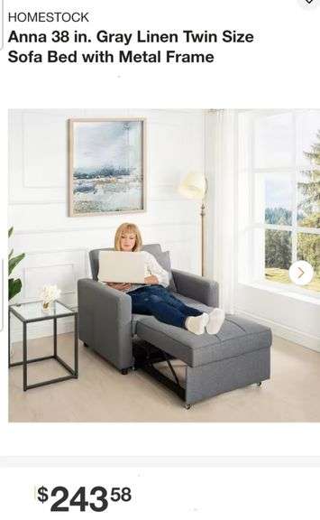 HOMESTOCK

Anna 38 in. Gray Linen Twin Size Sofa Bed with Metal Frame