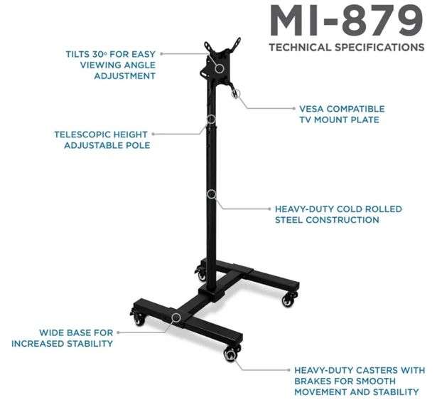 Mount-It! Mobile TV Stand with Locking Wheels | Adjustable Height Rolling Cart for 13" - 42" Flat Panel LCD LED Screens | VESA Compatible up to 200mm | Black
