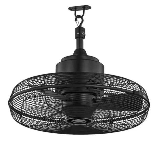 Hampton Bay Conyer 20 in. Indoor/Wet Outdoor 3-Speed Anywhere Fan Matte Black, Hanging Hook