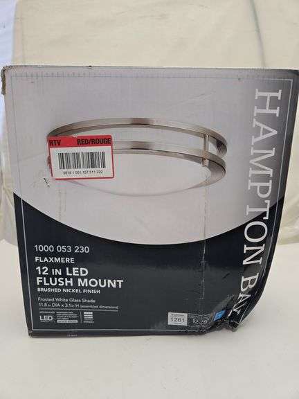 Flaxmere 12 in. Brushed Nickel Dimmable Integrated LED Flush Mount Ceiling Light with Frosted White Glass Shade