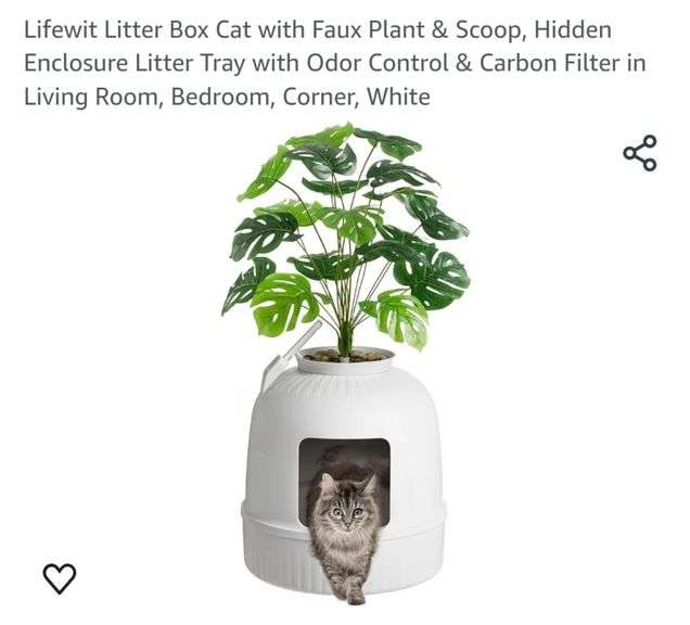 Lifewit Litter Box Cat with Faux Plant & Scoop, Hidden Enclosure Litter Tray with Odor Control & Carbon Filter in Living Room, Bedroom, Corner, White
