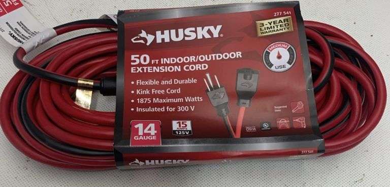 Husky 50 ft. 14/3 Medium Duty Indoor/Outdoor Extension Cord, Red/Black