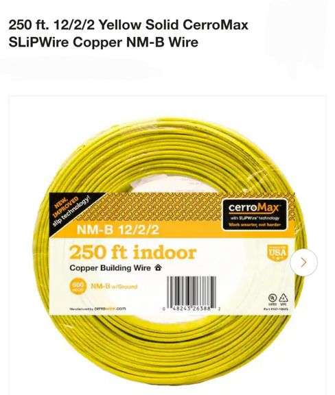 250 ft. 12/2/2 Yellow Solid CerroMax SLiPWire Copper NM-B Wire